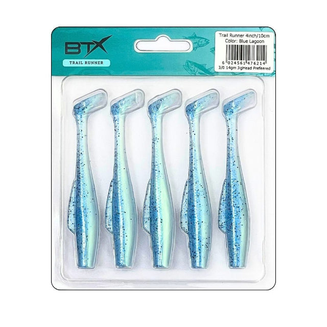 blue green soft fishing lure BTX Trail Runner Soft Plastic Bait | 4 Inch | 5 Pcs Per Pack