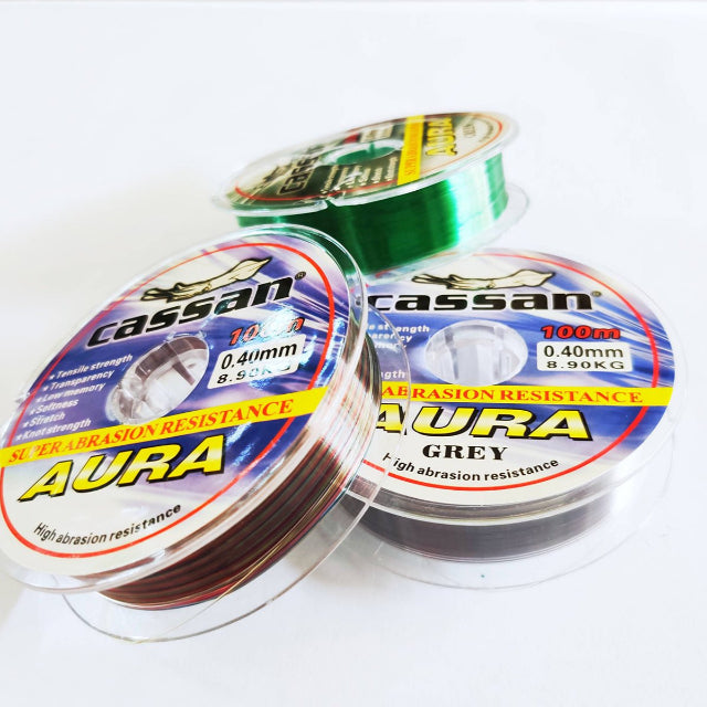 Cassan Aura Monofilament Line | 100 Mt | Green | Grey | Multicolour | 10 Connected Spool | - Fishermanshub0.35MM | 6.80Kg (14.9Lb)GreenSingle Spool