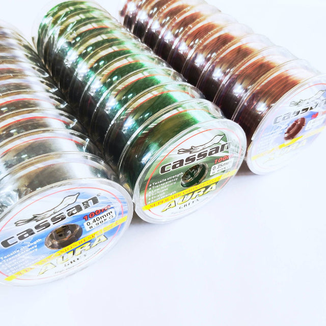 Cassan Aura Monofilament Line | 100 Mt | Green | Grey | Multicolour | 10 Connected Spool | - Fishermanshub0.35MM | 6.80Kg (14.9Lb)GreenSingle Spool