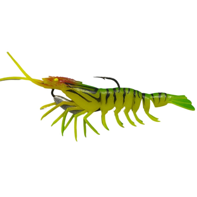 Gfin Crazy Prawn Soft Plastic Baits with Weedless Hook | Slow Sinking | 6 Inch | 24 Gm | - FishermanshubFire Tiger
