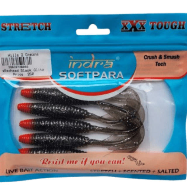 Indra Softpara Curly Tails Soft Plastic Lures | 5 Inch | 5 Pcs Per Pack | - FishermanshubRed Head Black Glitz