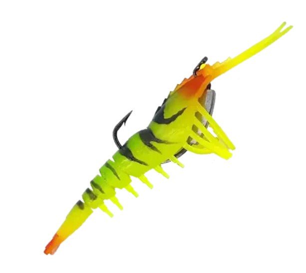Lucana Live Chemmeen Soft Plastic Shrimp Lure With Jighead | 10 Cm , 17 Gm | 10 Cm , 21 Gm | - Fishermanshub13 GmFire Tiger Luminous Legs