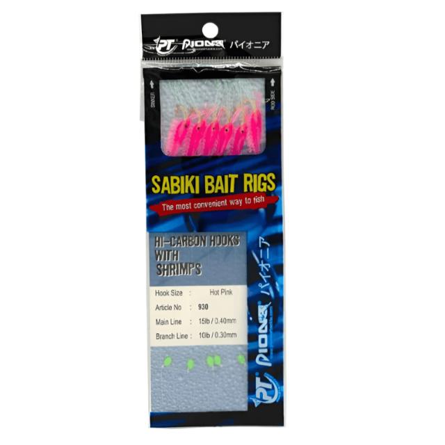 Pioneer Sabiki 930 Bait Hook Rigs With Shrimps | Set Of 6 Single Hooks | - FishermanshubPink#01