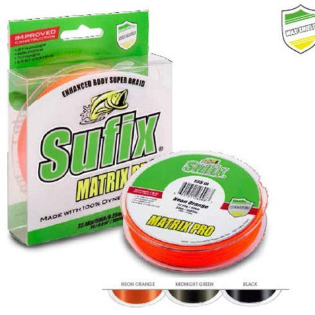 Sufix Matrix Pro High Performance Braided Line | 100Mt / 110Yd | Black | 6 Connected Spools | - Fishermanshub0.25MM | 22.5Kg (50.0Lb)Single
