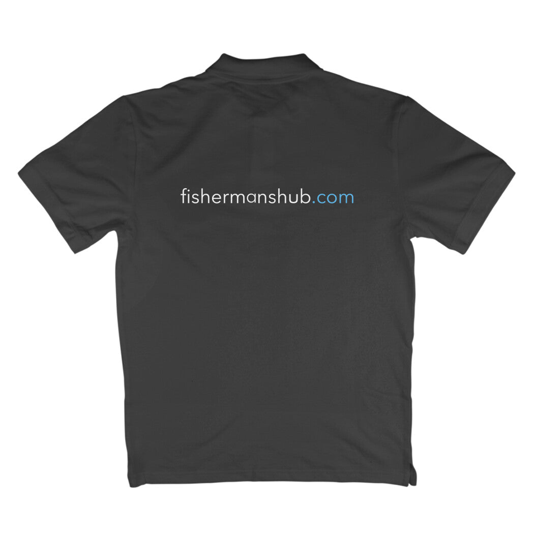Men's Angling Polo T-Shirts - Fishermanshub.com Logo Front , Fishermanshub.com behind| Short Sleeve | - FishermanshubBlackS
