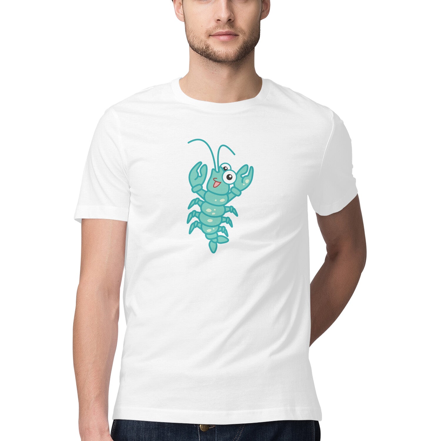 Men's Angling T-Shirt's | Sea Creatures Toon Series| Happy Shrimp | Round Neck |Short Sleeves |
