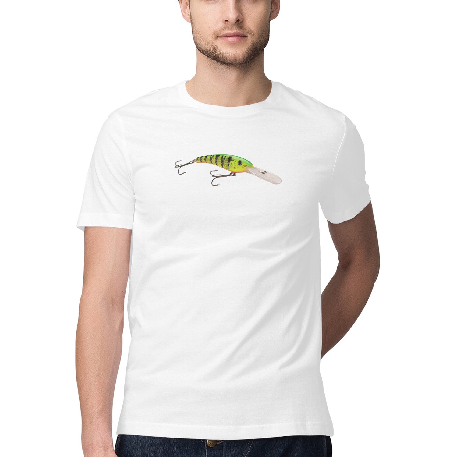 Men's Angling T-Shirt's |Front -Deep Diving Fire Tiger Lure | Back - Fishermanshub.com Logo | Round Neck | Short Sleeves |