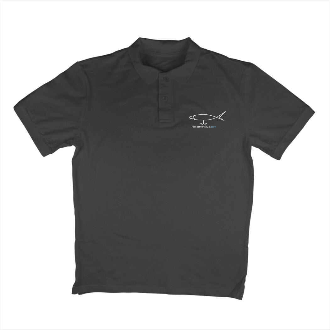 Men's Angling Polo T-Shirts - Fishermanshub.com Logo Front , Fishermanshub.com behind| Short Sleeve | - FishermanshubBlackS