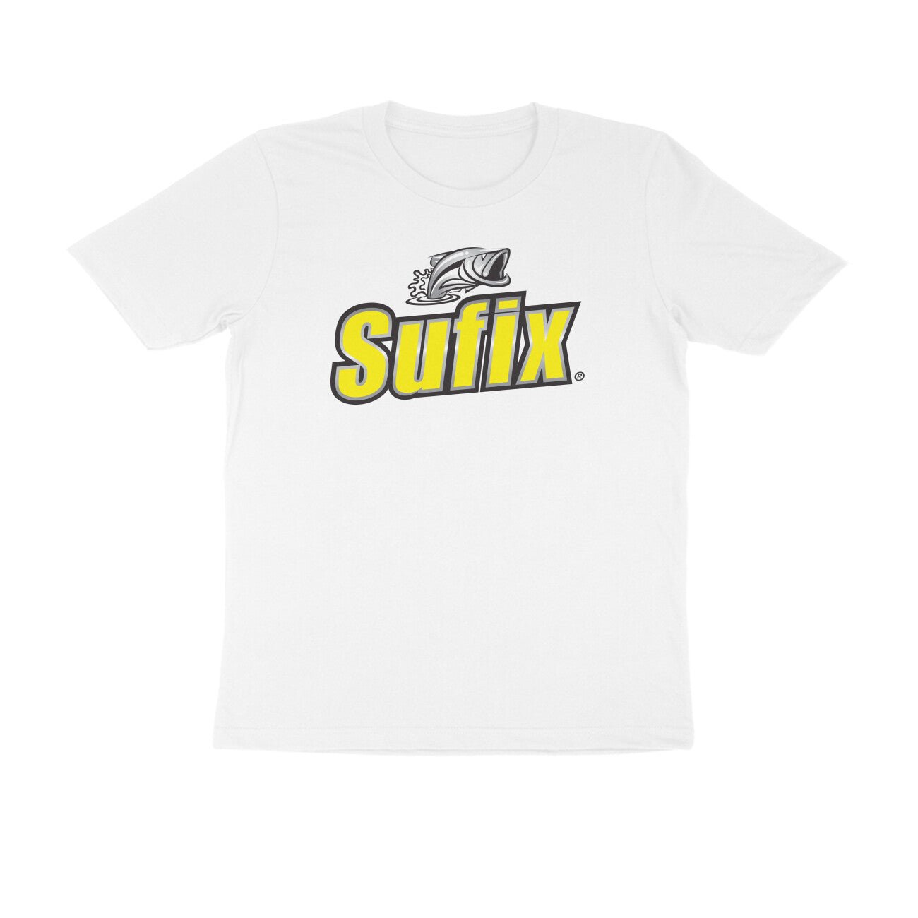 Men's Angling T-Shirt's |Sufix Yellow Logo Front , fishermanshub.com behind | Round Neck | Short Sleeves | White | - FishermanshubWhiteS