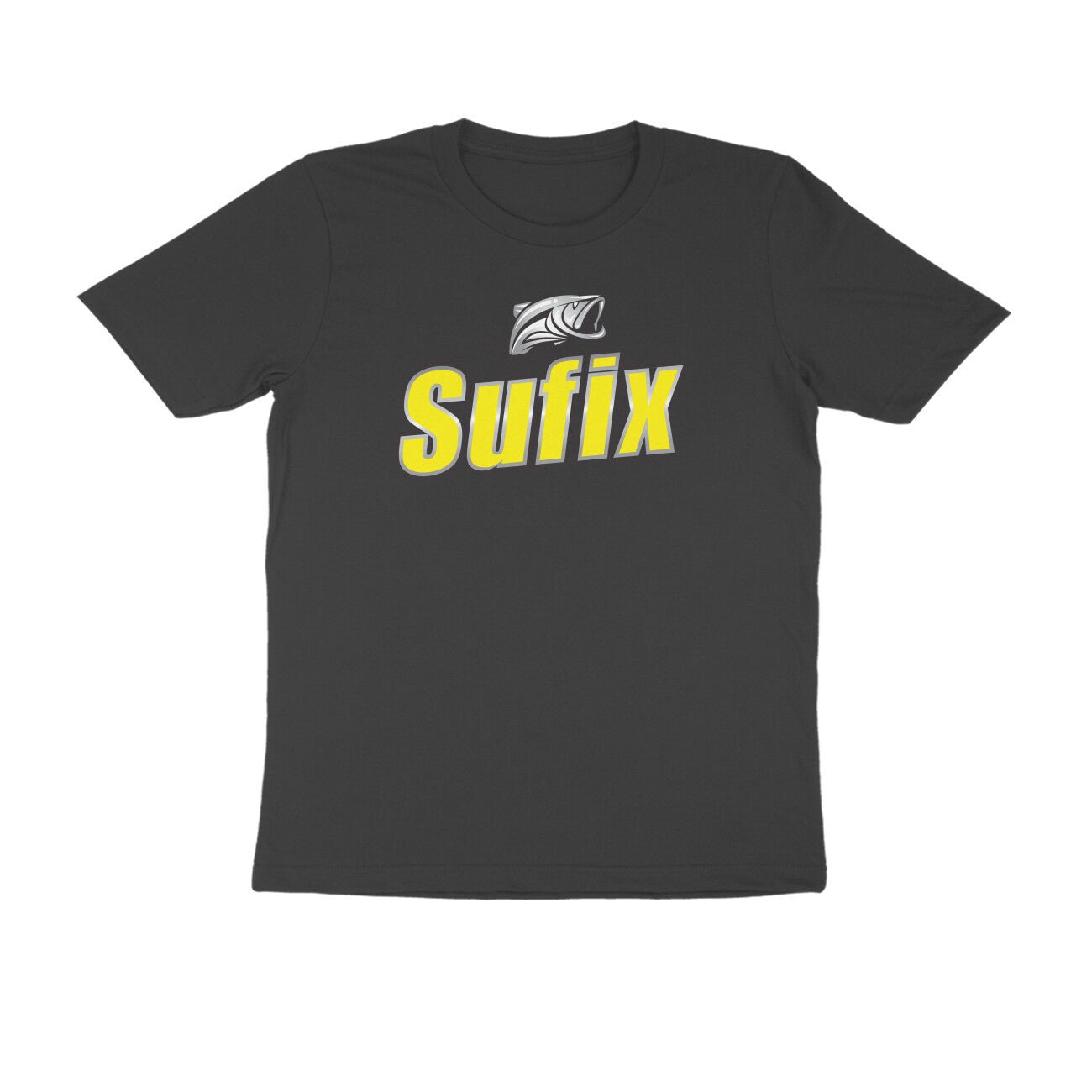 Men's Angling T-Shirt's | Sufix Yellow Logo Front , fishermanshub.com behind | Round Neck | Short Sleeves | Black | - FishermanshubBlackS