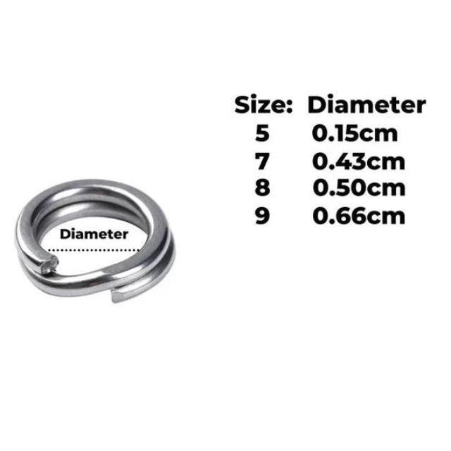Mustad Saltism SS Split Rings Size Chart