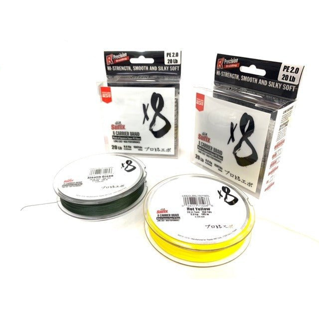 Sufix X8 Carrier Braided Fishing Line | 270 Mt / 300 Yd | Stealth Green | Hot Yellow - fishermanshub0.23MM | 20Kg (44Lb)Hot Yellow