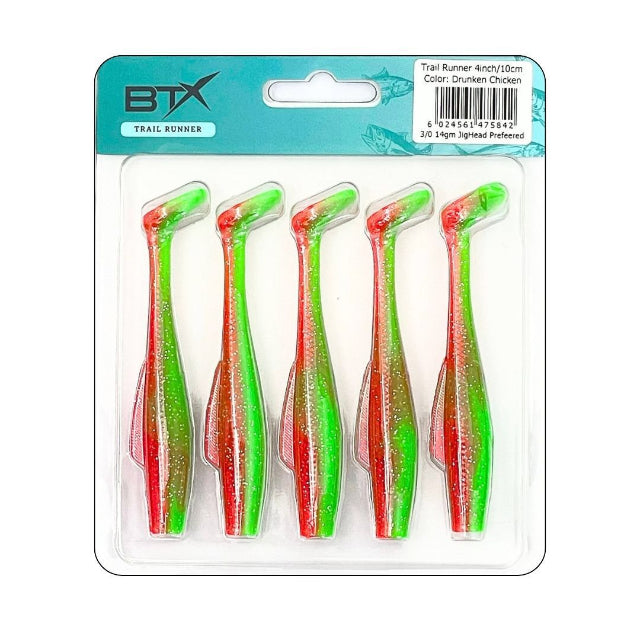BTX Trail Runner Soft Plastic Baits | 4 Inch | 5 Pcs Per Pack | - FishermanshubDrunken Chicken