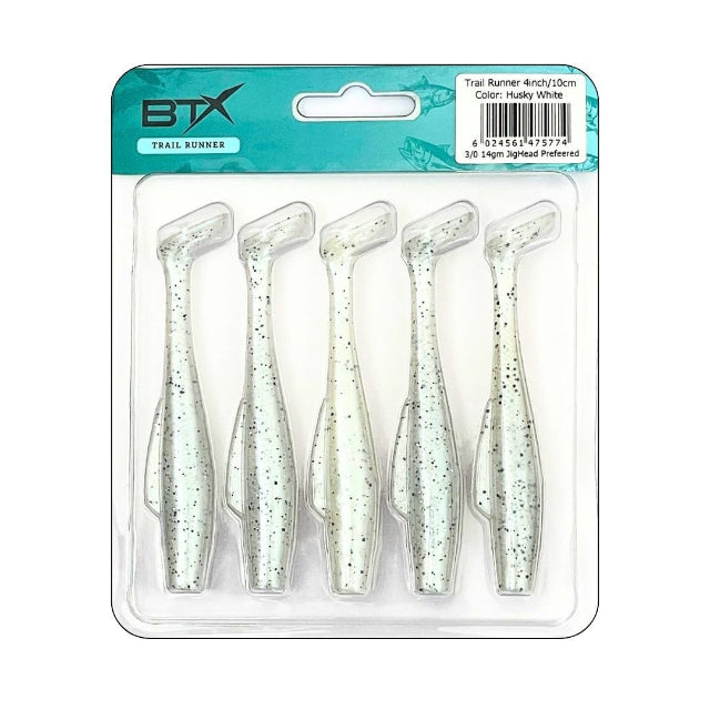 BTX Trail Runner Soft Plastic Baits | 4 Inch | 5 Pcs Per Pack | - FishermanshubHusky White