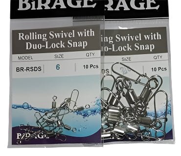 Birage Rolling Swivel With Duo - Lock Snap | BR - RSDS | 10 Pcs Per Pack | - Fishermanshub#1 | 40.8Kg (90.0Lb)