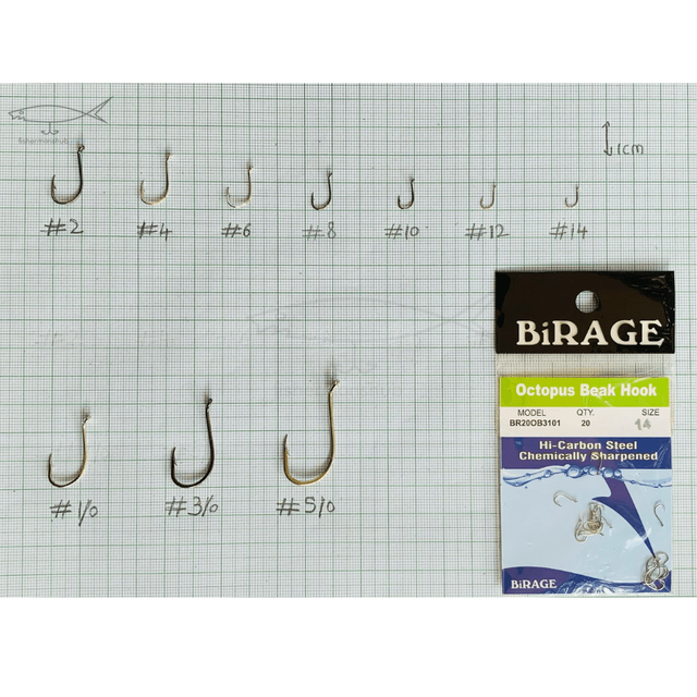 Birage Octopus Beak Single Hook | Out Turned Ringed Eye | BR20OBH3101 | 20 Pcs Per Pack | - Fishermanshub2
