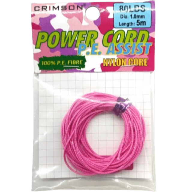 Crimson Power Cord PE Assist | 4Mt / 4.4Yd | 5Mt / 5.4Yd | Pink | - Fishermanshub1.0MM | 36.2Kg (80Lb)