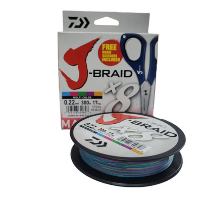 Daiwa J - Braid X8 Braided Fishing Line | 300Mt / 330Yd | Multicolor | - Fishermanshub0.22MM | 17Kg (37.5Lb)