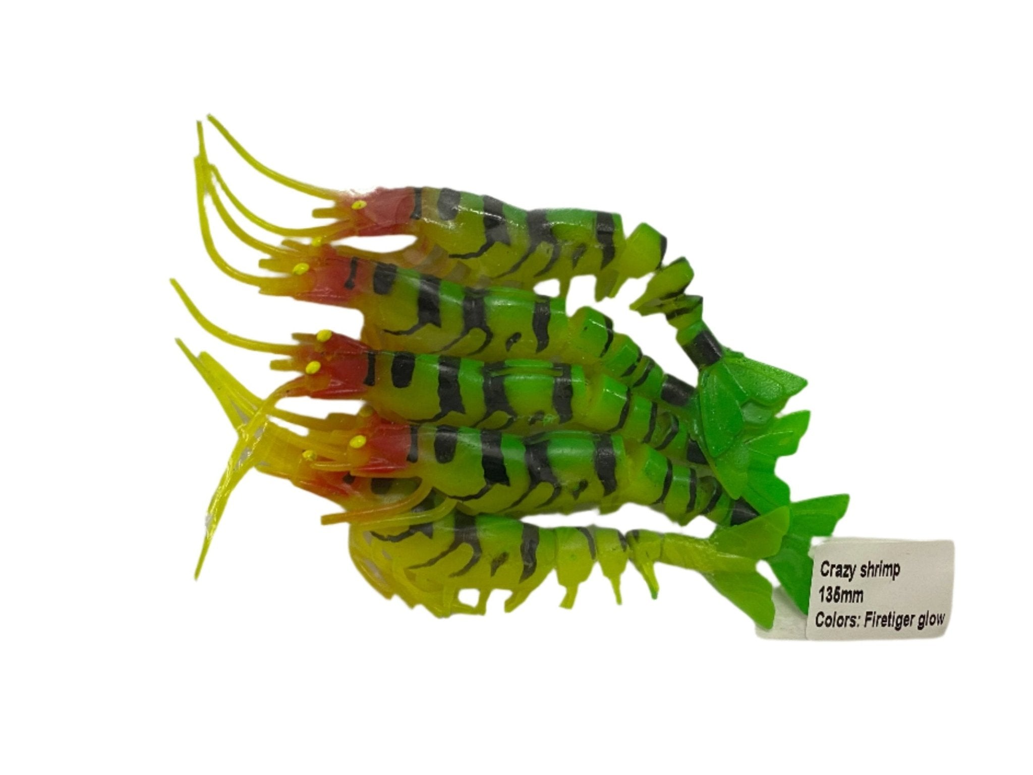 Gfin Crazy Eco Shrimp Soft Plastic Baits | 5 Inch | 7 Gm | 5 Pcs Per Pack | - FishermanshubFire Tiger Glow