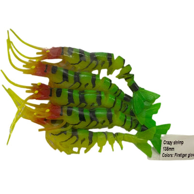 Gfin Crazy Eco Shrimp Soft Plastic Baits | 5 Inch | 7 Gm | 5 Pcs Per Pack | - FishermanshubFire Tiger Glow