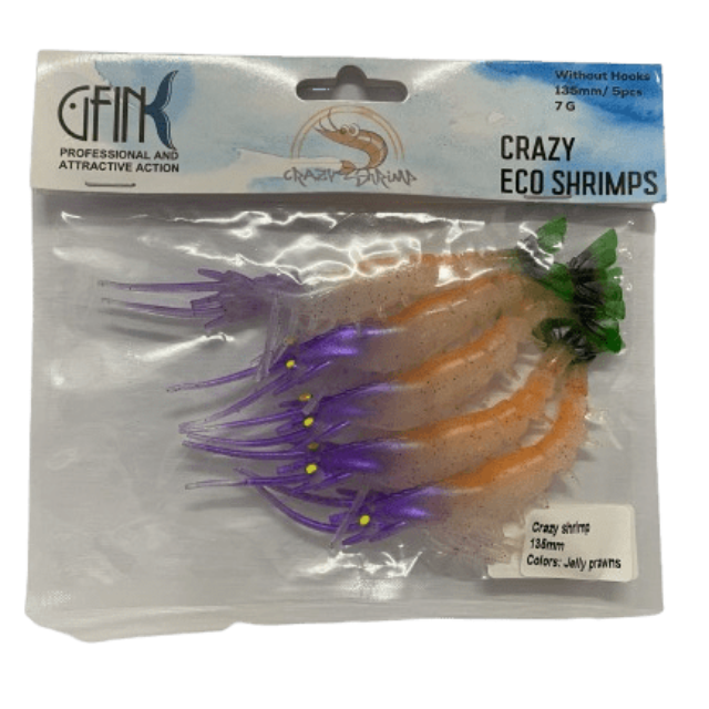 5pcs pack professional simulate shrimp fishing lures for catch fish Gfin Crazy Eco Shrimp Soft Plastic Baits | 5 Inch | 7 Gm