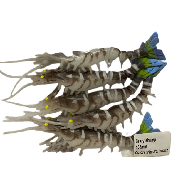 Gfin Crazy Eco Shrimp Soft Plastic Baits | 5 Inch | 7 Gm | 5 Pcs Per Pack | - FishermanshubNatural Brown