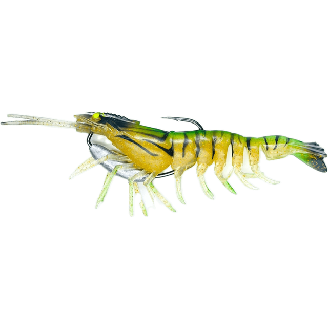 Gfin Crazy Prawn Soft Plastic Baits with Weedless Hook | Slow Sinking | 6 Inch | 24 Gm | - FishermanshubGreen Leopard Prawns