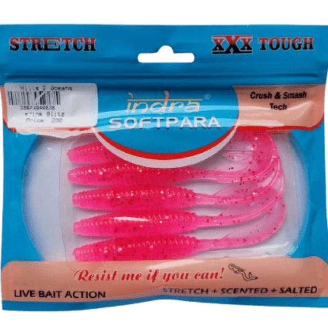 Indra Softpara Curly Tails Soft Plastic Lures | 5 Inch | 5 Pcs Per Pack | - FishermanshubPink Glitz