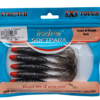 Indra Softpara Curly Tails Soft Plastic Lures | 5 Inch | 5 Pcs Per Pack | - FishermanshubRed Head Black Glitz