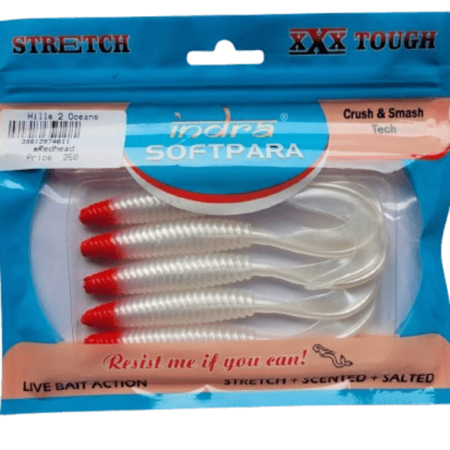Indra Softpara Curly Tails Soft Plastic Lures | 5 Inch | 5 Pcs Per Pack | - FishermanshubRed Head