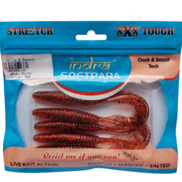 Indra Softpara Curly Tails Soft Plastic Lures | 5 Inch | 5 Pcs Per Pack | - FishermanshubRuby Glitz