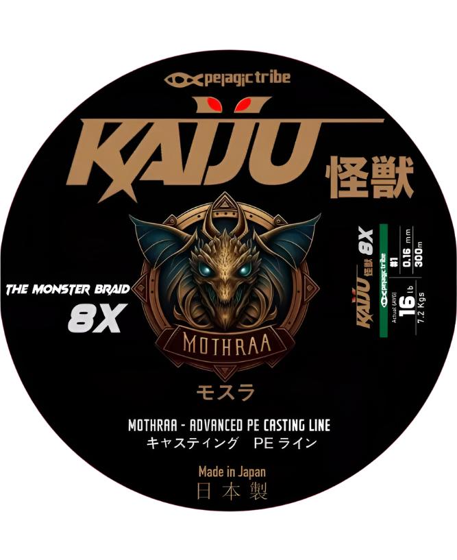 Kaiju Mothraa Advanced PE 8X Braided Fishing Line | Casting Line | 300Mt / 328Yd | Moss Green | - Fishermanshub0.16MM | 7.2Kg (16Lb)