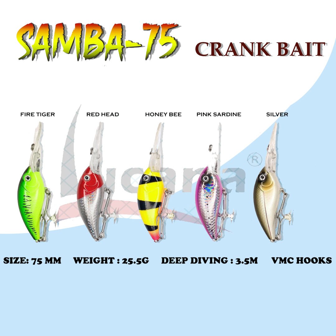 Lucana Samba 75 Crank Bait Fishing Hard Lure | Deep Diving | Floating | 7.5 Cm | 25.5 Gm | - FishermanshubPink Sardine