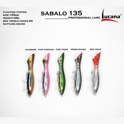 Lucana Sabalo 135 Popper Hard Bait Lure | Floating | 13.5Cm | 35Gm | - FishermanshubRed Head