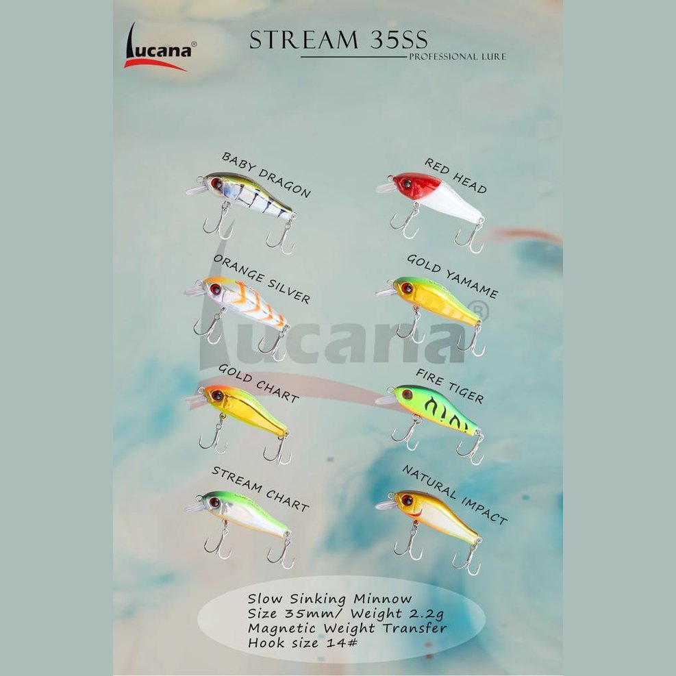 Lucana Stream 35SS Hard Lure | Slow Sinking | 3.5Cm | 2.2Gm | - FishermanshubRed Head