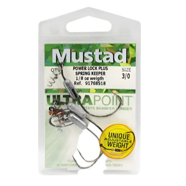 Mustad Power Lock Plus Spring Keeper Weighted Hook | 91768S18 | 3.5 Gm | 3 Pcs Per Pack | - Fishermanshub#1/03.5Gm
