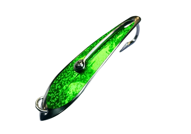 Pushpa Trolling Fishing Spoon | Single Hook | Sinking | 8 Cm, 14 Gm | 10 Cm, 23 Gm | - Fishermanshub3/0Fluro Green