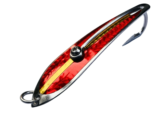 Pushpa Trolling Fishing Spoon | Single Hook | Sinking | 8 Cm, 14 Gm | 10 Cm, 23 Gm | - Fishermanshub3/0Gold Red