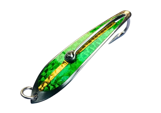 Pushpa Trolling Fishing Spoon | Single Hook | Sinking | 8 Cm, 14 Gm | 10 Cm, 23 Gm | - Fishermanshub3/0Green Gold