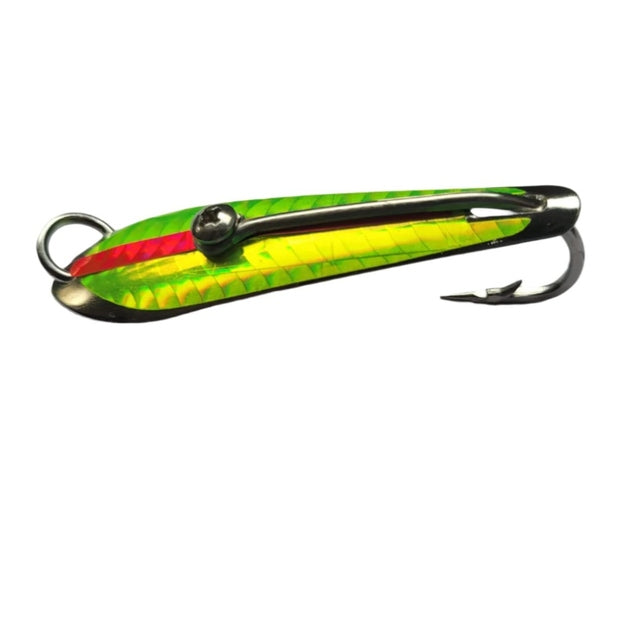 Pushpa Trolling Fishing Spoon | Single Hook | Sinking | 8 Cm, 14 Gm | 10 Cm, 23 Gm | - Fishermanshub#3/0Lime