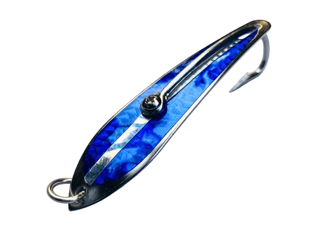 Pushpa Trolling Fishing Spoon | Single Hook | Sinking | 8 Cm, 14 Gm | 10 Cm, 23 Gm | - Fishermanshub3/0Silver Blue