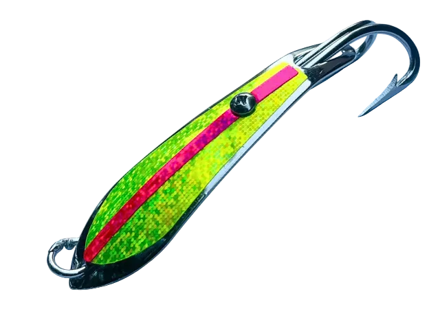 Pushpa Trolling Fishing Spoon | Double Hook | Sinking | 8 Cm, 15 Gm | 9 Cm, 20 Gm | - Fishermanshub3/0Pink Lime