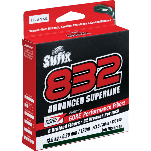 Sufix 832 Advanced Super Braid | 250Mt / 275Yd | Camo | - Fishermanshub0.24MM | 17.7Kg (39Lb)Low Vis Green