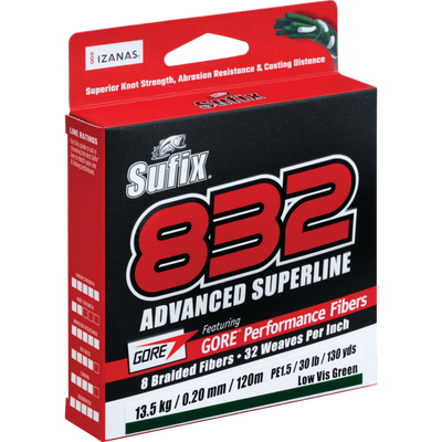 Sufix 832 Advanced Super Braid | 250Mt / 275Yd | Camo | - Fishermanshub0.24MM | 17.7Kg (39Lb)Low Vis Green