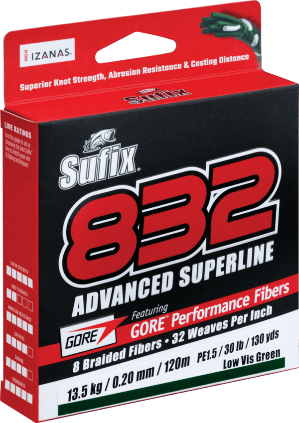 Sufix 832 Advanced Super Braid | 250Mt / 275Yd | Camo | - Fishermanshub0.24MM | 17.7Kg (39Lb)Low Vis Green
