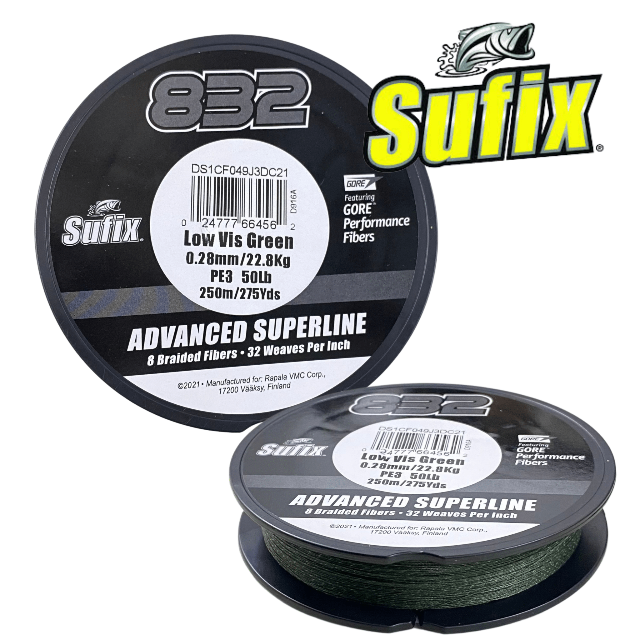 Sufix 832 Advanced Super Braid | 250Mt / 275Yd | Camo | - Fishermanshub0.24MM | 17.7Kg (39Lb)Low Vis Green