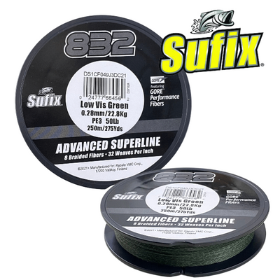 Sufix 832 Advanced Super Braid | 250Mt / 275Yd | Camo | - Fishermanshub0.24MM | 17.7Kg (39Lb)Low Vis Green