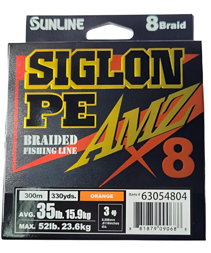 Sunline Siglon PE AMZ X8 Braided Fishing Line | 300Mt / 325Yd | Orange | - Fishermanshub0.29MM | 15.9Kg (35.0Lb)