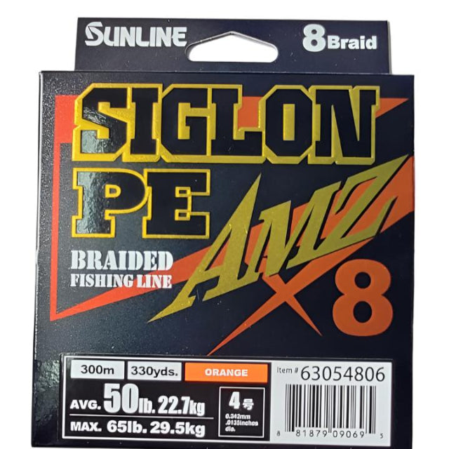Sunline Siglon PE AMZ X8 Braided Fishing Line | 300Mt / 325Yd | Orange | - Fishermanshub0.34MM | 22.7Kg (50.0Lb)