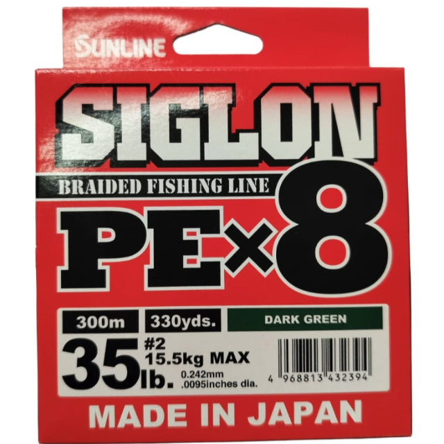 Sunline Siglon PE X8 Braided Fishing Line | 300Mt / 325Yd | Dark Green | - Fishermanshub0.24MM | 15.5Kg (35.0Lb)